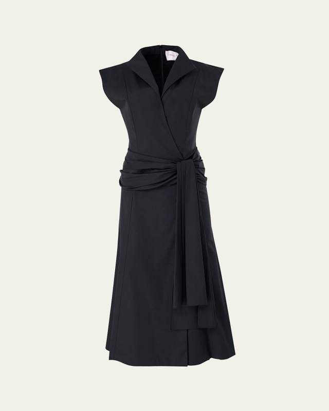 Cap-Sleeve Hip-Sash Midi Wrap Dress